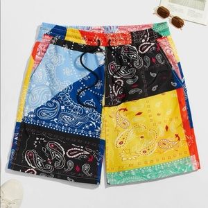 Drawstring Waist Multicolor Paisley Patchwork Shorts New Mult. Sizes